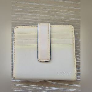 Lodis Leather Compact Bifold Wallet - Cream & Electric Blue - Small Card Case